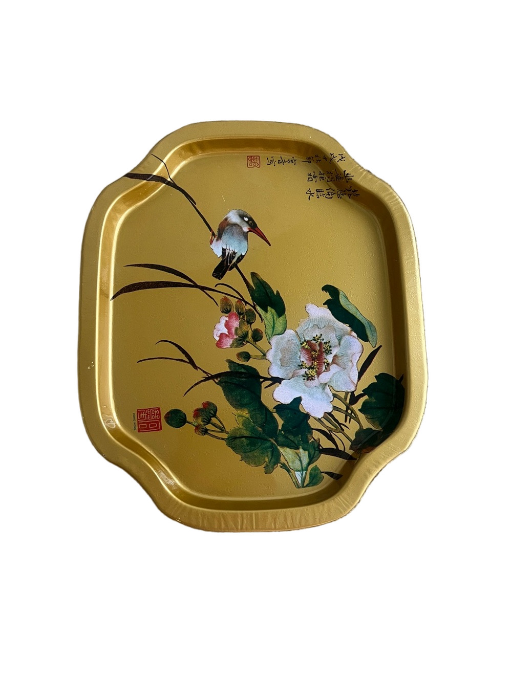 vintage hong kong Gold Floral & Bird Decorative Trays- set of 18